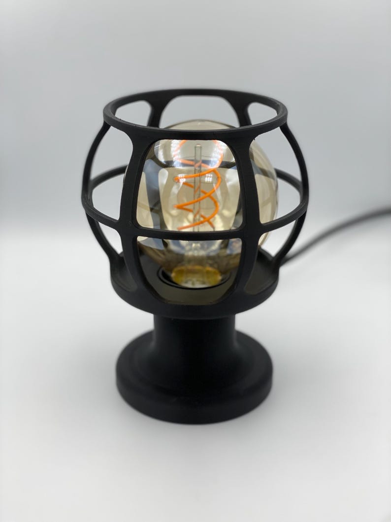 Industrial Cage Lamp Vintage Style Edison Bulb Table Lamp Bedside Lighting Warm Ambient Light Fixture Design Desk Accent Nightstand image 10