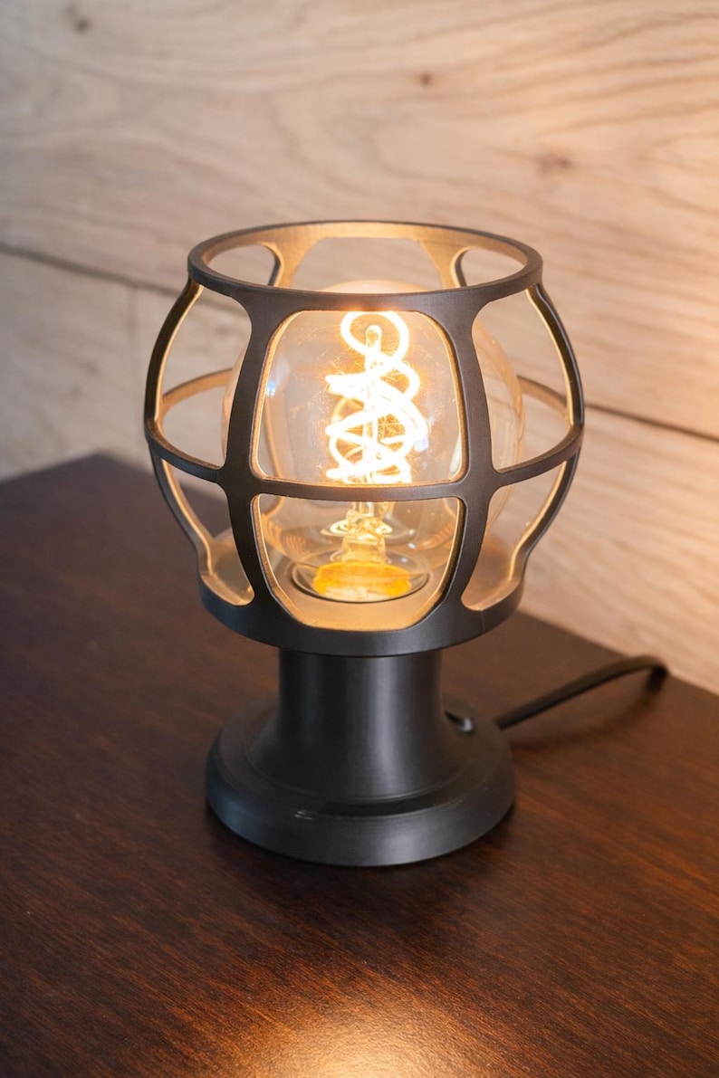 Industrial Cage Lamp Vintage Style Edison Bulb Table Lamp Bedside Lighting Warm Ambient Light Fixture Design Desk Accent Nightstand image 1