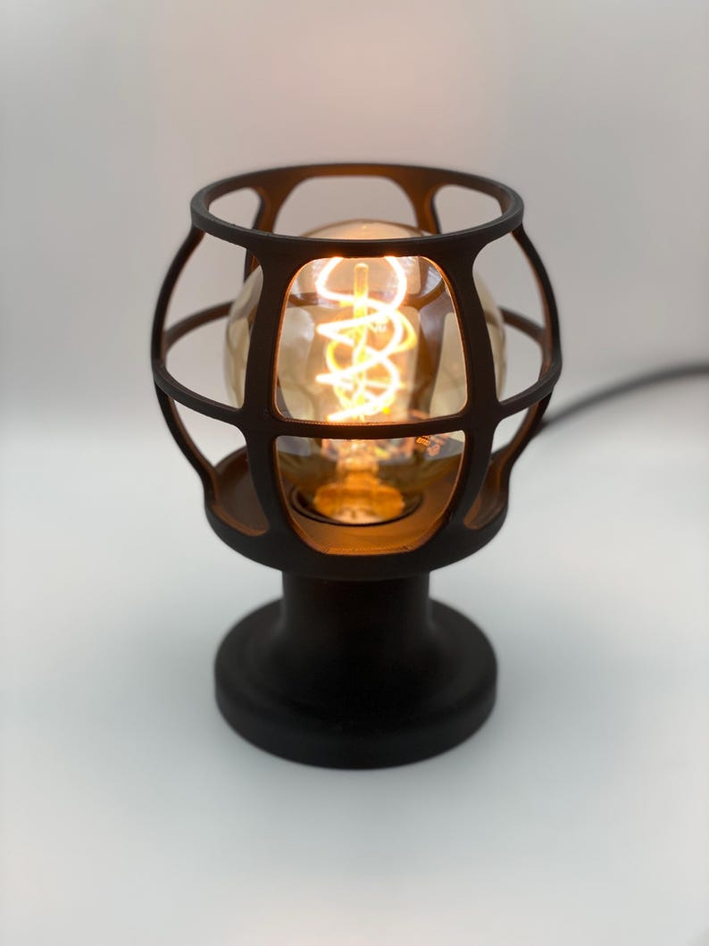 Industrial Cage Lamp Vintage Style Edison Bulb Table Lamp Bedside Lighting Warm Ambient Light Fixture Design Desk Accent Nightstand image 7