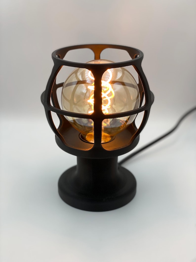 Industrial Cage Lamp Vintage Style Edison Bulb Table Lamp Bedside Lighting Warm Ambient Light Fixture Design Desk Accent Nightstand image 9