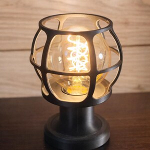 Industrial Cage Lamp Vintage Style Edison Bulb Table Lamp Bedside Lighting Warm Ambient Light Fixture Design Desk Accent Nightstand image 3