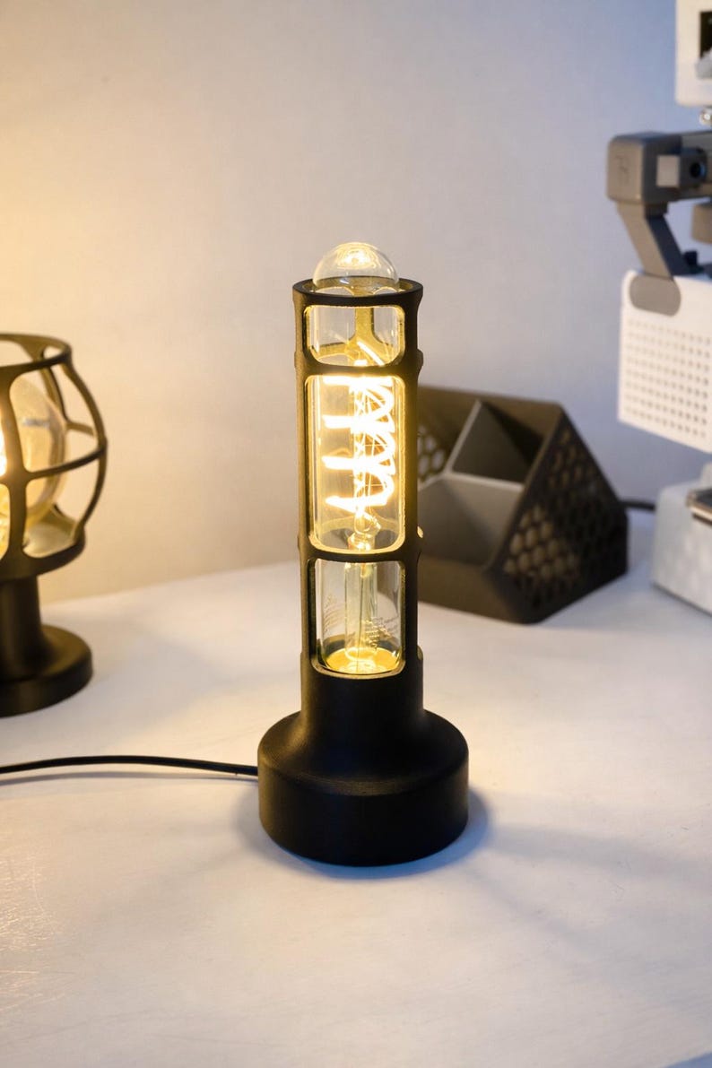 Vintage Table Lamp Industrial Design Minimal Aesthetic Bedside Lamp Retro Style Edison Bulb Warm Glow Ambient Lighting Desk Accessory image 3