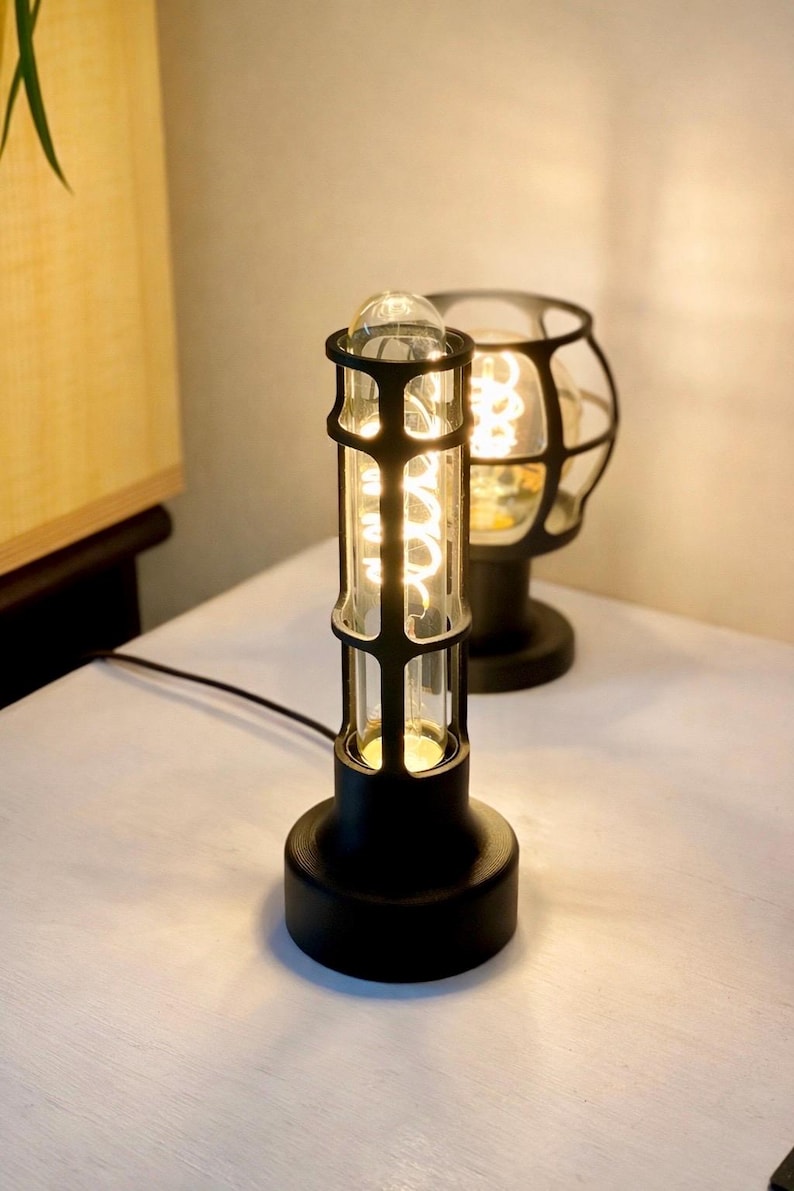 Vintage Table Lamp Industrial Design Minimal Aesthetic Bedside Lamp Retro Style Edison Bulb Warm Glow Ambient Lighting Desk Accessory image 2