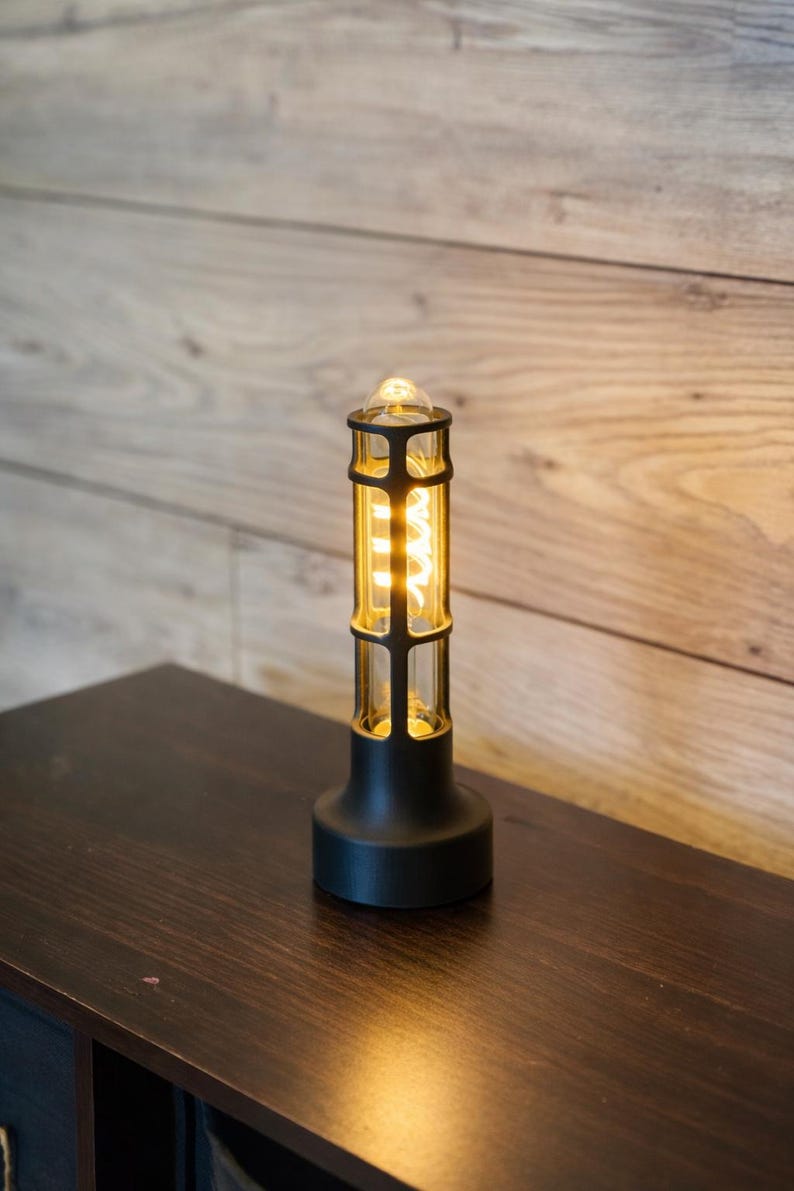 Vintage Table Lamp Industrial Design Minimal Aesthetic Bedside Lamp Retro Style Edison Bulb Warm Glow Ambient Lighting Desk Accessory image 4