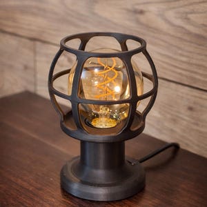 Industrial Cage Lamp Vintage Style Edison Bulb Table Lamp Bedside Lighting Warm Ambient Light Fixture Design Desk Accent Nightstand image 4