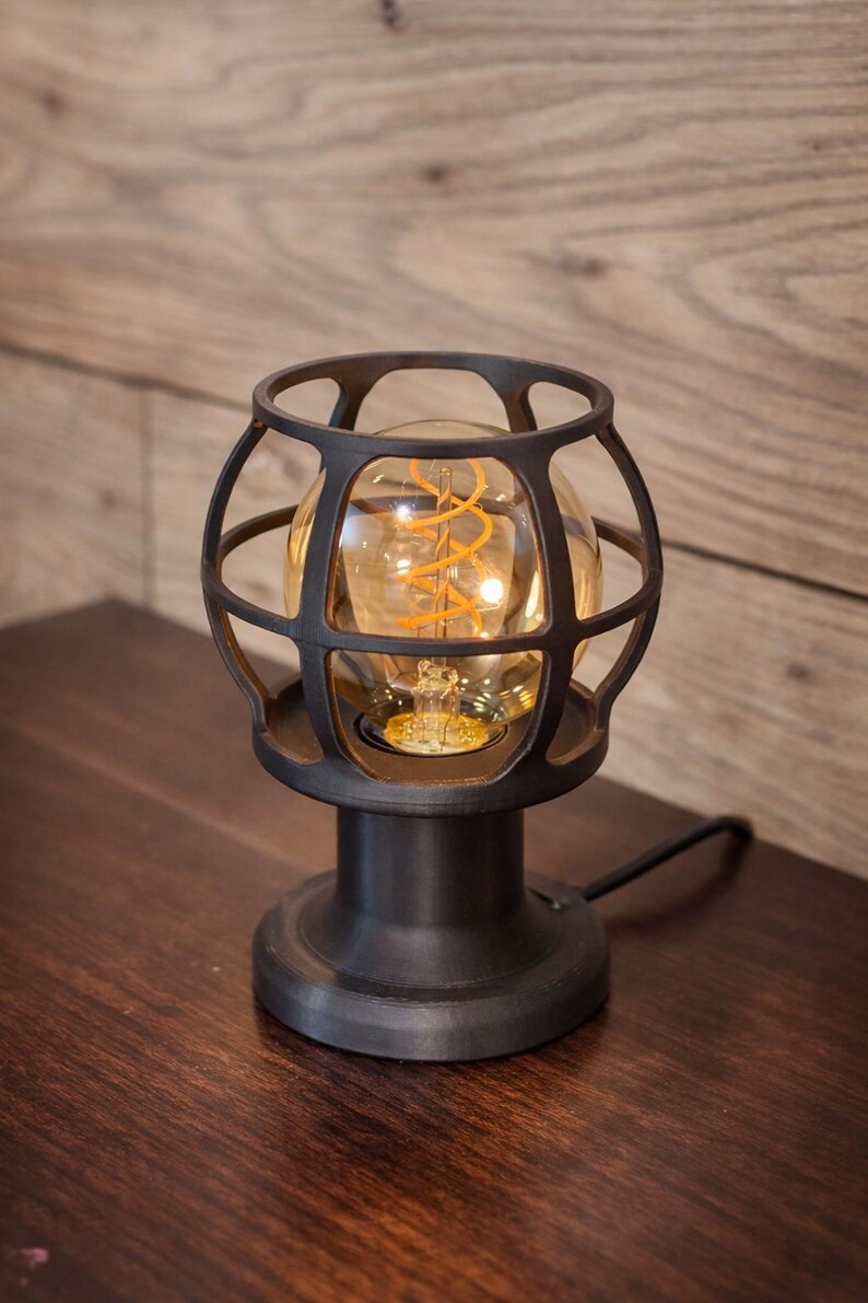 Industrial Cage Lamp Vintage Style Edison Bulb Table Lamp Bedside Lighting Warm Ambient Light Fixture Design Desk Accent Nightstand image 4