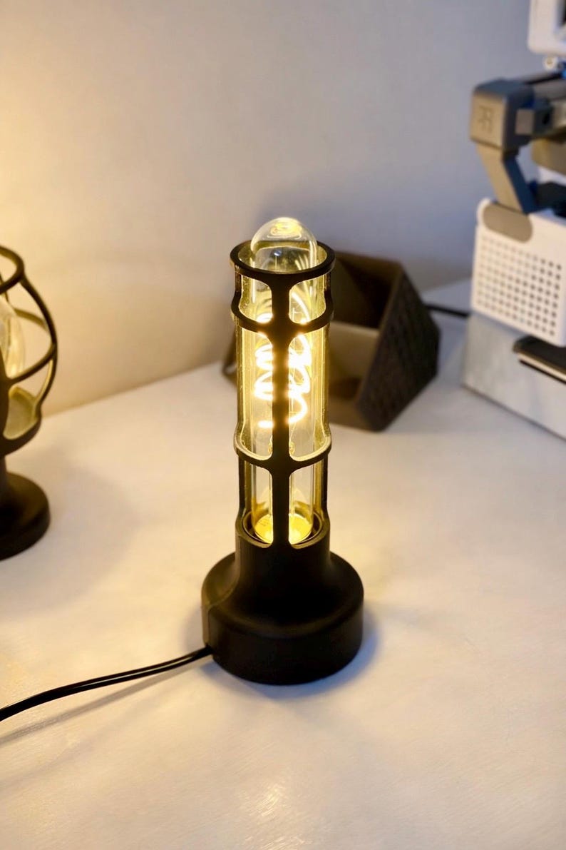 Vintage Table Lamp Industrial Design Minimal Aesthetic Bedside Lamp Retro Style Edison Bulb Warm Glow Ambient Lighting Desk Accessory image 1