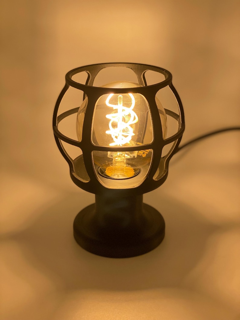 Industrial Cage Lamp Vintage Style Edison Bulb Table Lamp Bedside Lighting Warm Ambient Light Fixture Design Desk Accent Nightstand image 8