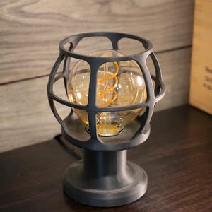Industrial Cage Lamp Vintage Style Edison Bulb Table Lamp Bedside Lighting Warm Ambient Light Fixture Design Desk Accent Nightstand image 6