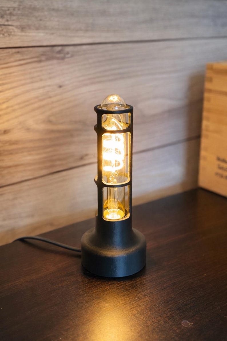 Vintage Table Lamp Industrial Design Minimal Aesthetic Bedside Lamp Retro Style Edison Bulb Warm Glow Ambient Lighting Desk Accessory image 5