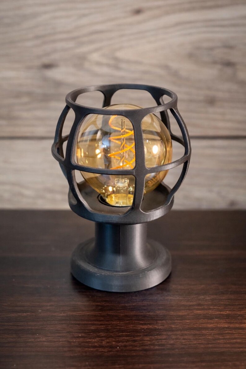 Industrial Cage Lamp Vintage Style Edison Bulb Table Lamp Bedside Lighting Warm Ambient Light Fixture Design Desk Accent Nightstand image 5