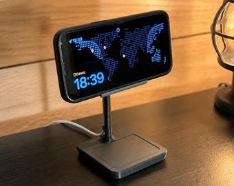 iPhone MagSafe draadloze opladerhouder, magnetisch bureaudock, smartphonehouder, laadstation, modern ontwerp van koolstofvezel