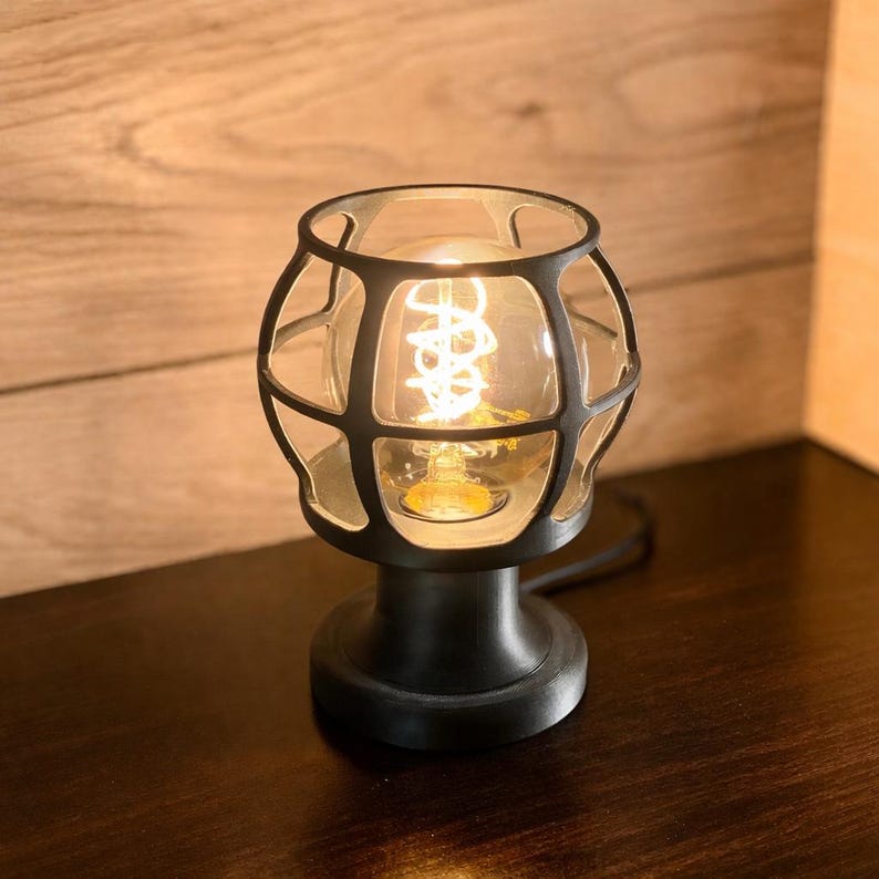 Industrial Cage Lamp Vintage Style Edison Bulb Table Lamp Bedside Lighting Warm Ambient Light Fixture Design Desk Accent Nightstand image 2
