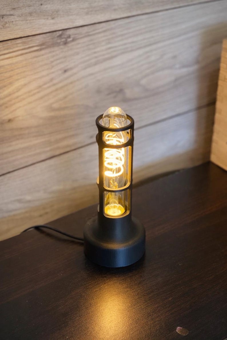 Vintage Table Lamp Industrial Design Minimal Aesthetic Bedside Lamp Retro Style Edison Bulb Warm Glow Ambient Lighting Desk Accessory image 6