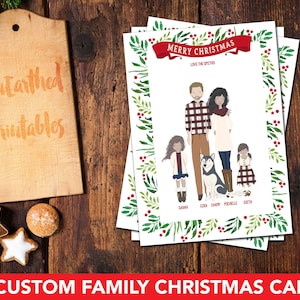 custom family christmas card, custom illustrated family portrait christmas card, custom family portrait holiday card, original christmas