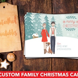 custom family christmas card, custom illustrated family portrait christmas card, custom family portrait holiday card, original christmas