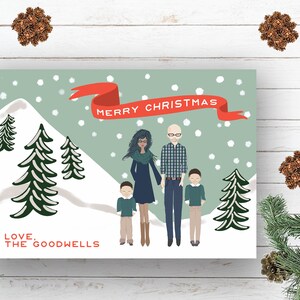 custom family christmas card, custom illustrated family portrait christmas card, custom family portrait holiday card, original christmas
