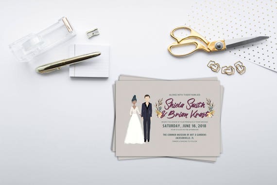 Illustrated Bridal Illustrated Couple Wedding Invite Barn Etsy