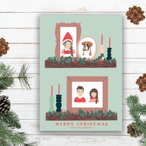 custom family christmas card, custom illustrated family portrait christmas card, custom family portrait holiday card, original christmas