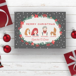 custom family christmas card, custom illustrated family portrait christmas card, custom family portrait holiday card, original christmas