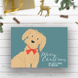 custom pet christmas card, custom illustrated pet portrait christmas card, custom dog portrait holiday card, cat portrait cards