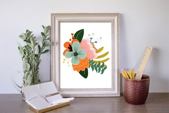 floral print set nursery floral set floral art print ...