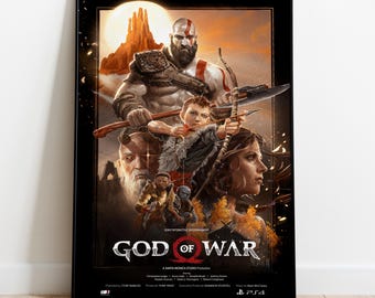 Póster de God of War / Decoración de pared de Kratos / Impresión en lienzo enrollado / Póster de videojuego para regalo