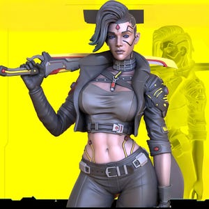 Neon Cyber Diva Figurine STL | Futuristic Heroine Statue | Sci-Fi Collector Model