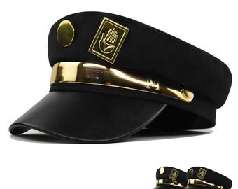 Stardust Delinquent Cosplay Cap - Iconic Anime Sailor Hat with Metallic Hand & Round Emblems, Adjustable Stand User Headwear,Noir Style Prop