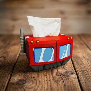 Heroic Roboter Taschentücher Box - 3D Gedruckter Mecha Schreibtisch Organisator mit Versteckten Schubladen | Retro 80er Jahre Truck Bot Schreibtisch Dekor Geschenk für Ihn