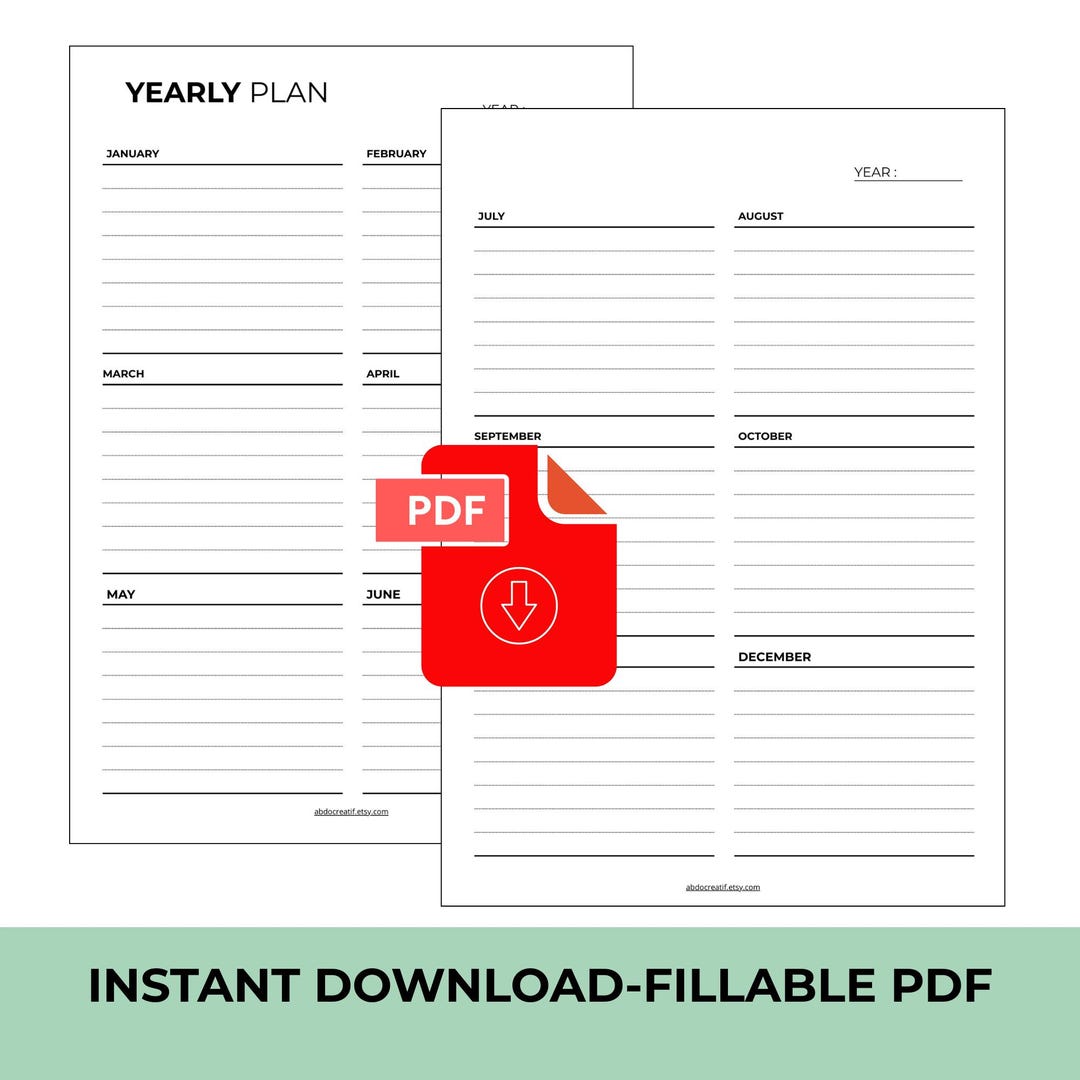 Year at a Glance Yearly Planner Printable | Minimal 2-page Annual ...