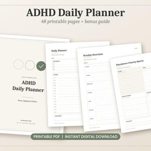 ADHS-Tagesplaner als druckbares PDF-Paket mit Bonus-Anleitung, A4, A5, US Letter, Half Letter