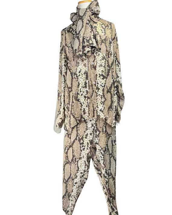 Studio V Vintage Python Print Silk Set Blouse Pan… - image 3