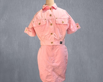 Vintage Versace Jeans Couture Rosa Baumwollkleid Set Italien 1990er Designer Luxusmode