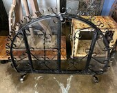 Original Antique Hand-Wrought Freestanding Spanish Revival Black Arched Iron Fireplace Screen With Working Doors