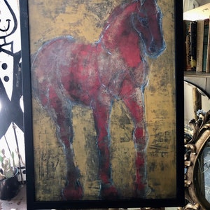 I HEART Horses! Pair of Vintage Decorator Dramatic Framed Figurative Horse Prints