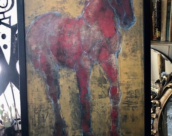 I HEART Horses! Pair of Vintage Decorator Dramatic Framed Figurative Horse Prints