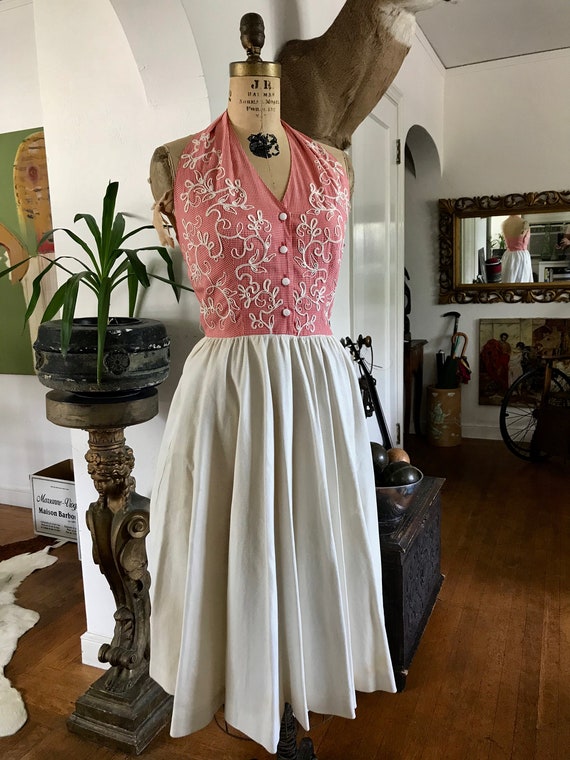 Vintage 50s Carlye Red Gingham Halter with Bias-Cu