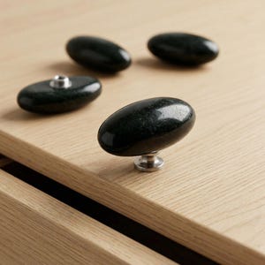 Schrankknöpfe Schwarz Stein Oval, moderne minimalistische Schrankbeschläge, Naturstein Schrankknopf, Luxus Schubladenknöpfe, Japandi Schrankgriff