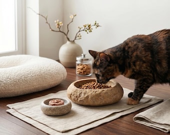 Cat Bowl - Luxury Natural Stone Cat Bowl | Premium Artisan Pet Feeding Bowl for Food & Water