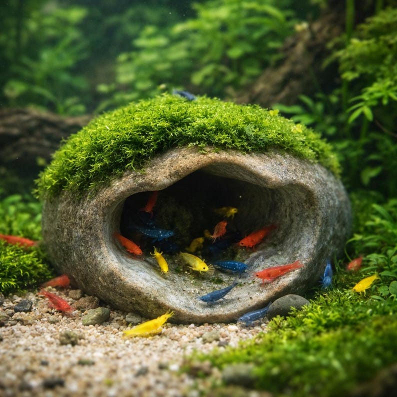 Shrimp Cave Hide, Natural Stone Shrimp Shelter, Neocaridina Caridina