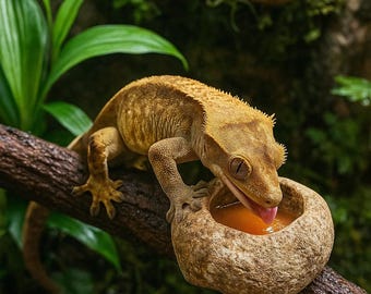 Voederbeker kuifgekkosteen: natuurlijk mini-steengerecht voor fruitpuree en reptielengel | Handgemaakte kiezel etensbak voor terrarium
