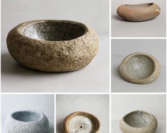 Handmade River Stone Bowl – Rustic Pebble Planter, Jewelry Catchall, Candle Holder & Snack Dish | Wabi Sabi Natural Decor