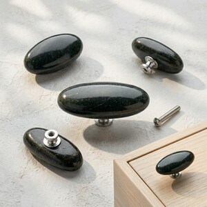 Pomelli per cassetti ovali neri effetto pietra, pomelli moderni e minimalisti, facili da installare, adatti alla maggior parte dei mobili, accessori di lusso per la camera da letto.