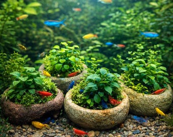 Maceta de piedra natural para acuario, minijardín de guijarros para pecera, decoración nanoacuática