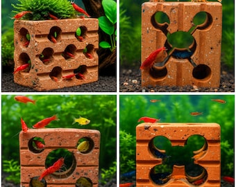 Garnelenhöhle Terrakotta Verstecken | Aquarium Fisch Unterschlupf | Aquascape Clay Versteck für Neocaridina, kleine Fische & Nano Tanks | 4 Designs
