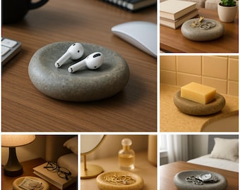 Natural Stone Trinket Dish | Pebble Jewelry Holder & Coin Tray | Minimalist Catchall for Keys, Rings, AirPods, Soap | River Rock Decor