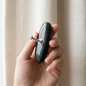 Unique Cabinet Knobs Black Oval Stone, One of a Kind Drawer Knobs, Natural Minimalist Statement Hardware, Easy Install