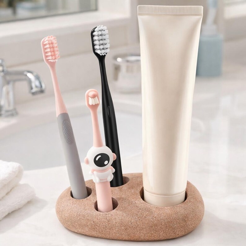 Toothpaste Stone River Stone Toothbrush Holder for 3 Brushes & Toothpaste | Handmade ...