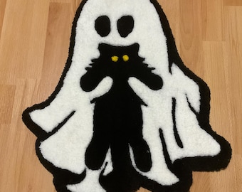 Tufted rug ghost with cat, acrylic, handmade, room decor